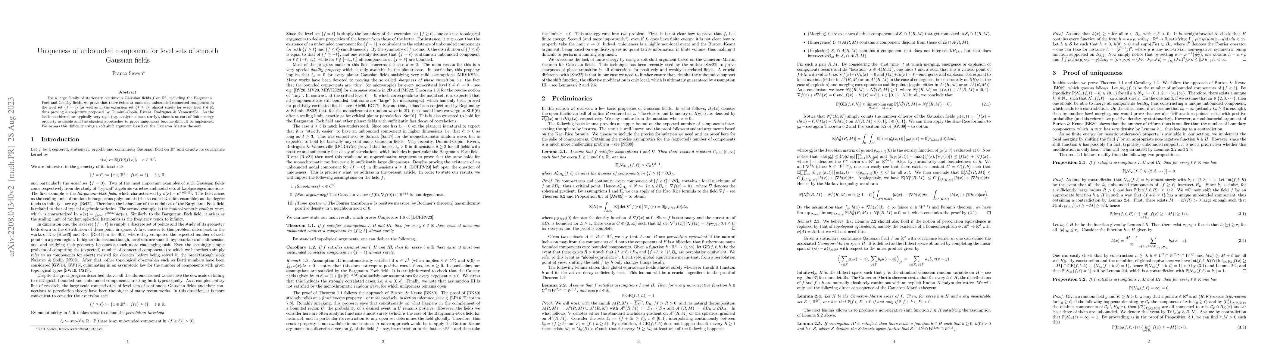 Thumbnail for Uniqueness of unbounded component for level sets of smooth Gaussian
  fields
