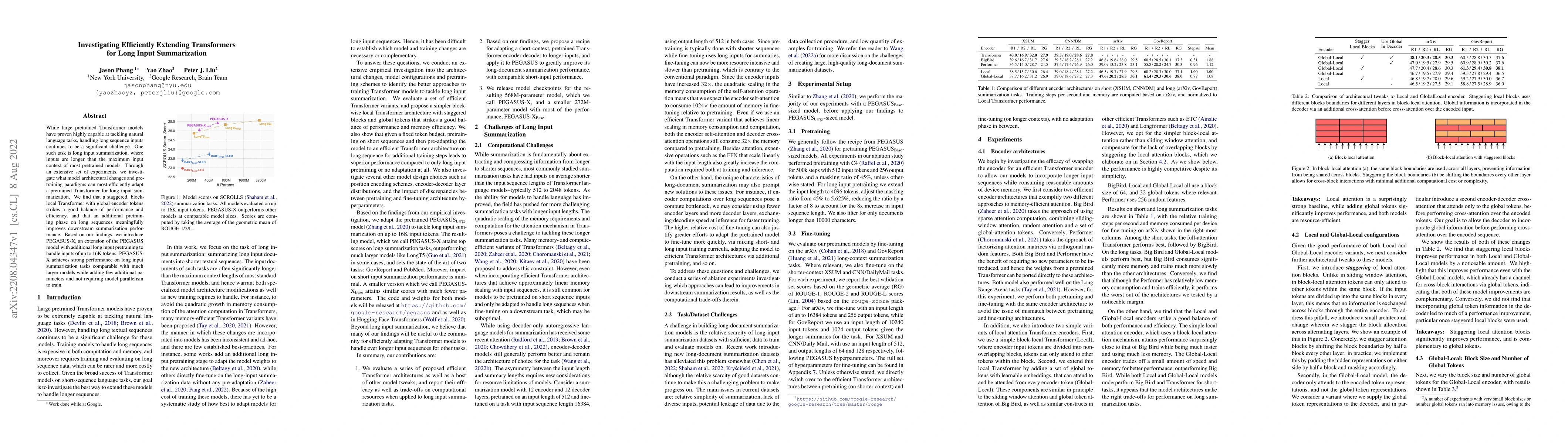 Thumbnail for Investigating Efficiently Extending Transformers for Long Input
  Summarization