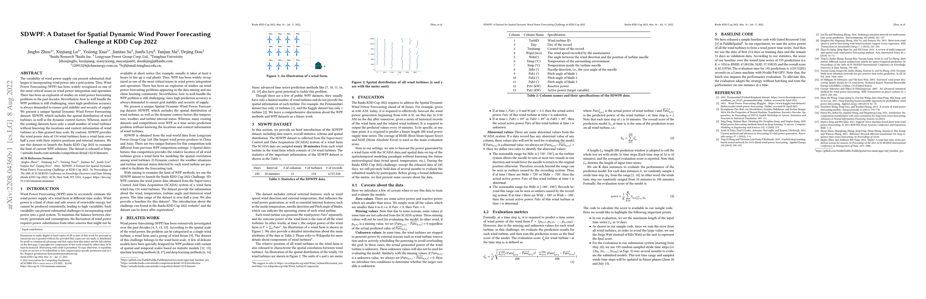 Thumbnail for SDWPF: A Dataset for Spatial Dynamic Wind Power Forecasting Challenge at
  KDD Cup 2022