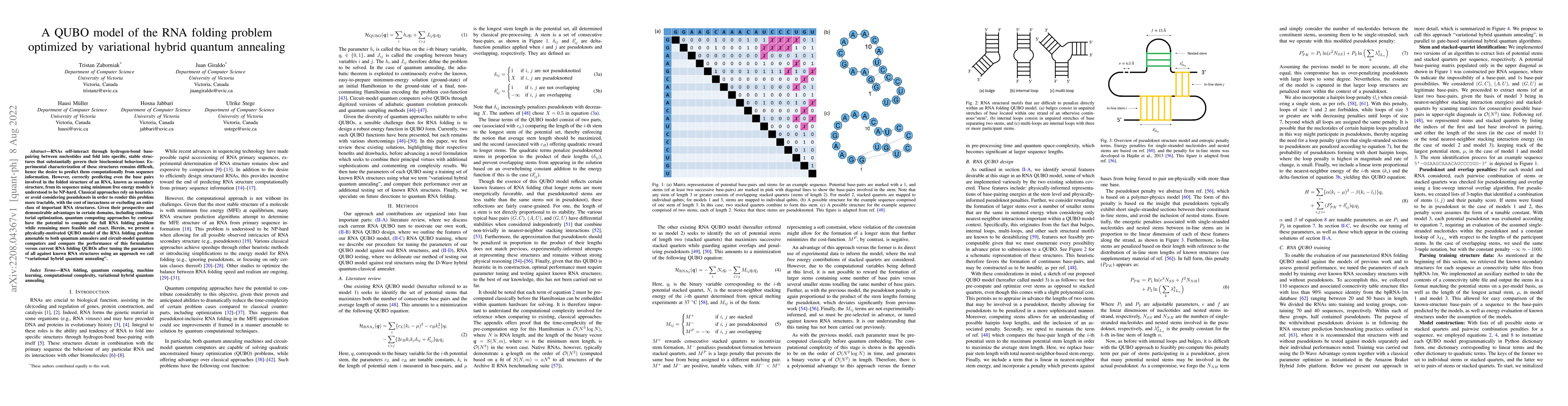 Thumbnail for A QUBO model of the RNA folding problem optimized by variational hybrid
  quantum annealing
