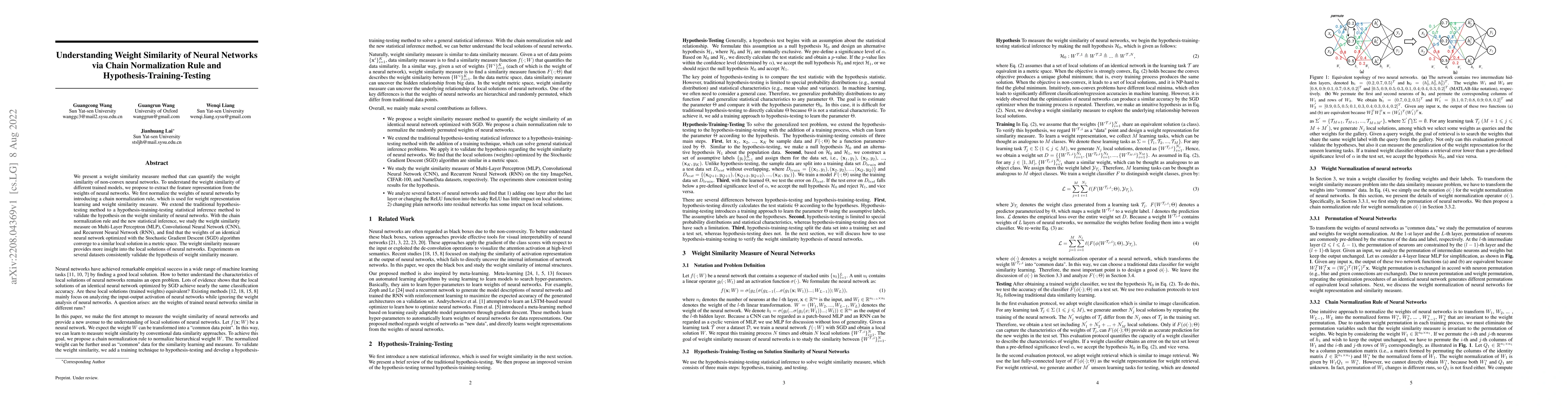 Thumbnail for Understanding Weight Similarity of Neural Networks via Chain
  Normalization Rule and Hypothesis-Training-Testing