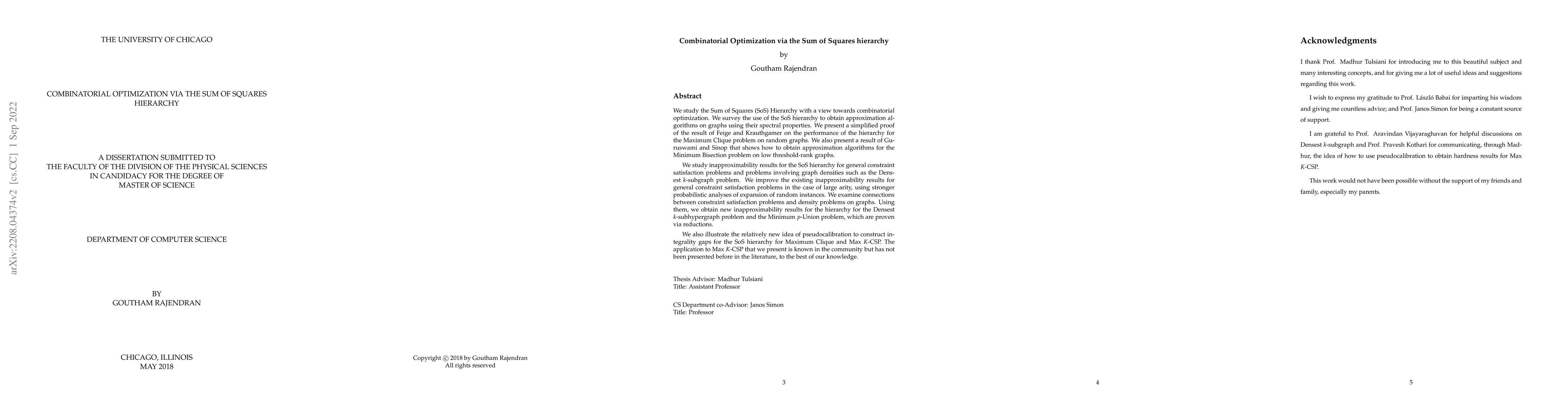 Thumbnail for Combinatorial Optimization via the Sum of Squares Hierarchy