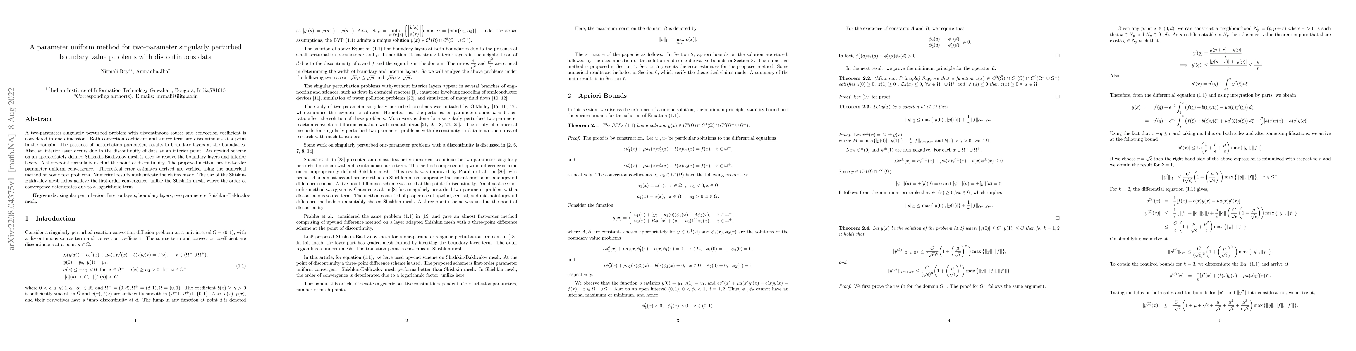 Thumbnail for A parameter uniform method for two-parameter singularly perturbed
  boundary value problems with discontinuous data