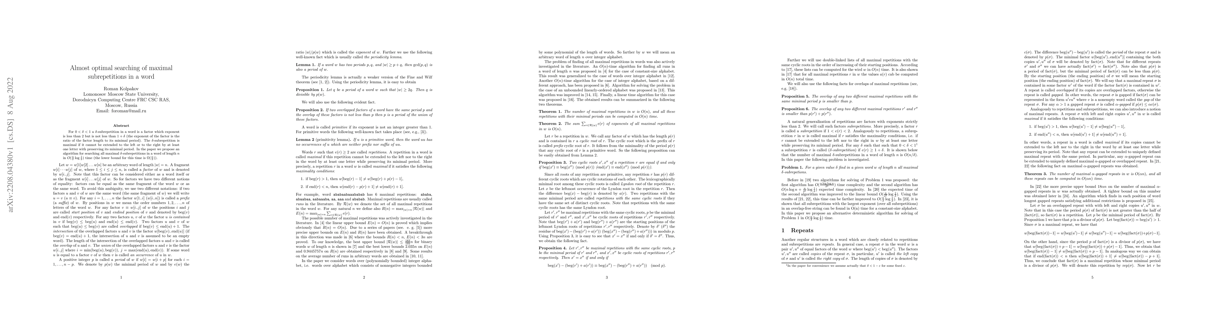 Thumbnail for Almost optimal searching of maximal subrepetitions in a word