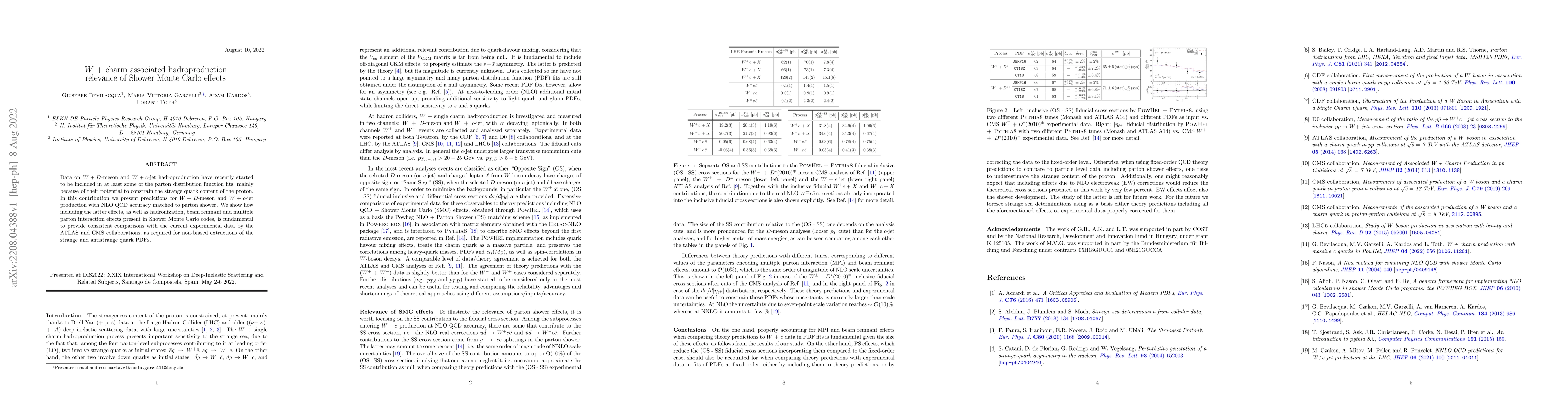 Thumbnail for $W$ + charm associated hadroproduction: relevance of Shower Monte Carlo
  effects