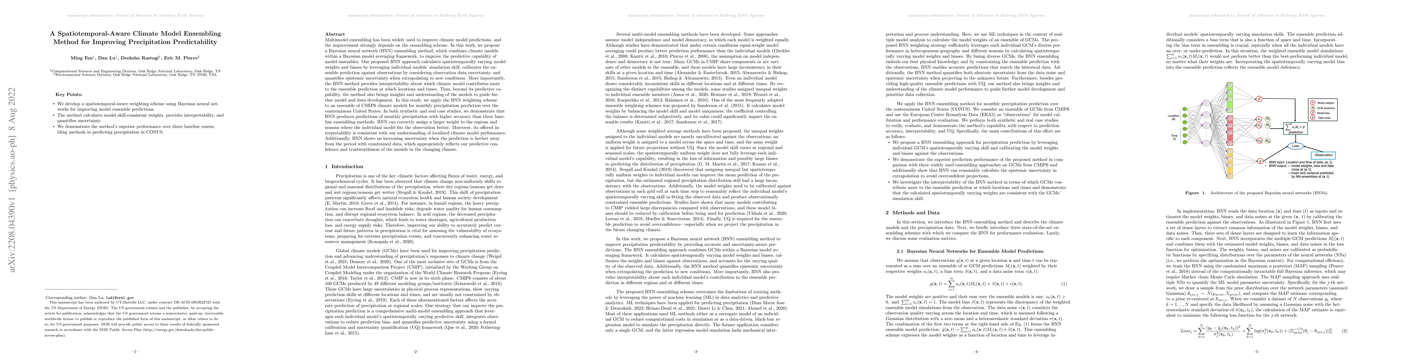 Thumbnail for A Spatiotemporal-Aware Climate Model Ensembling Method for Improving
  Precipitation Predictability