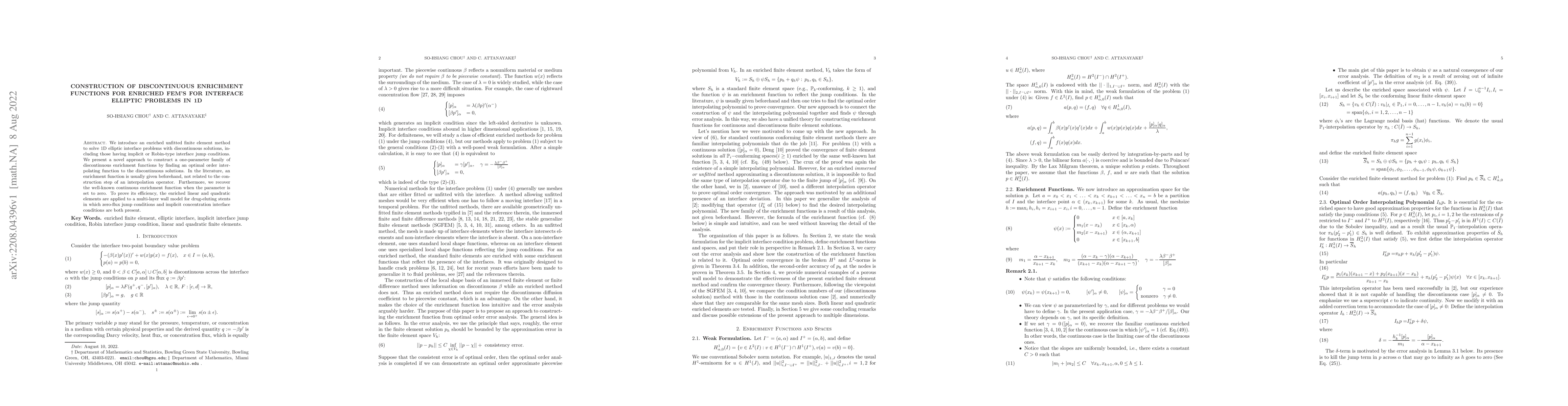 Thumbnail for Construction of Discontinuous Enrichment Functions for Enriched FEM's
  for Interface Elliptic Problems in 1D