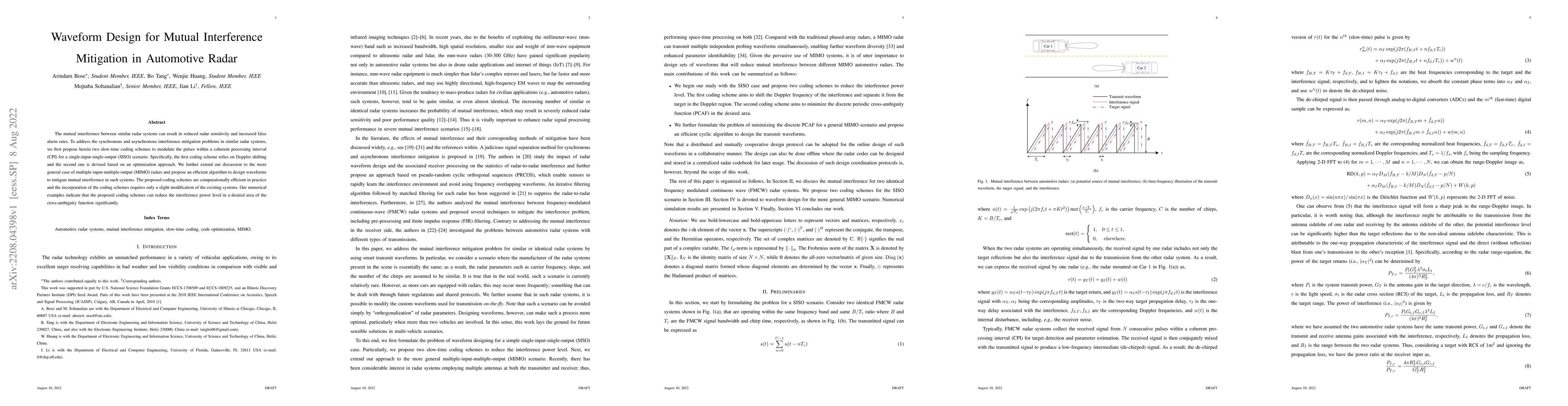 Thumbnail for Waveform Design for Mutual Interference Mitigation in Automotive Radar