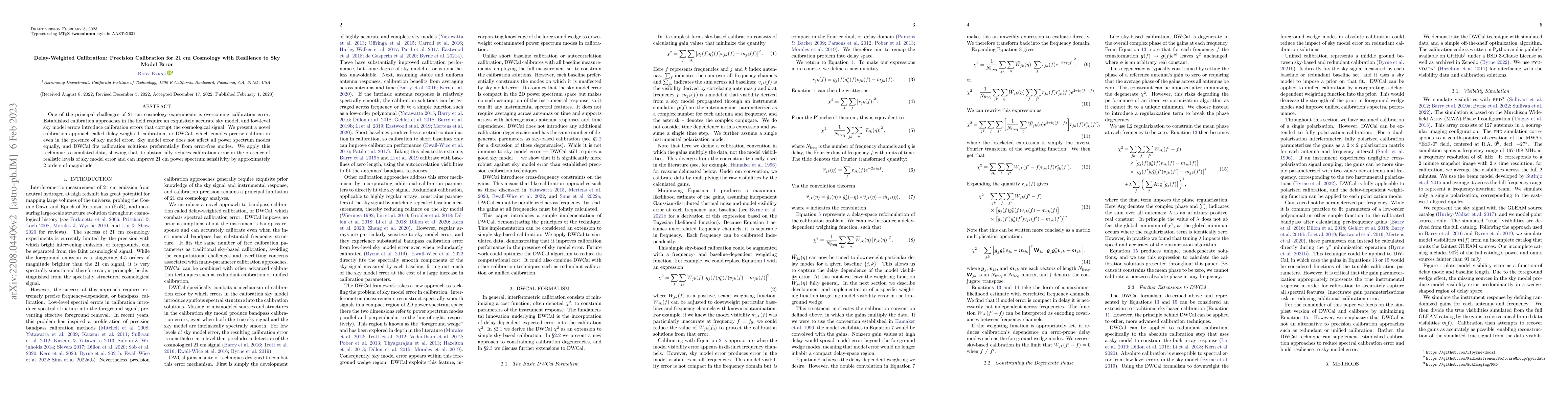 Thumbnail for Delay-Weighted Calibration: Precision Calibration for 21 cm Cosmology
  with Resilience to Sky Model Error