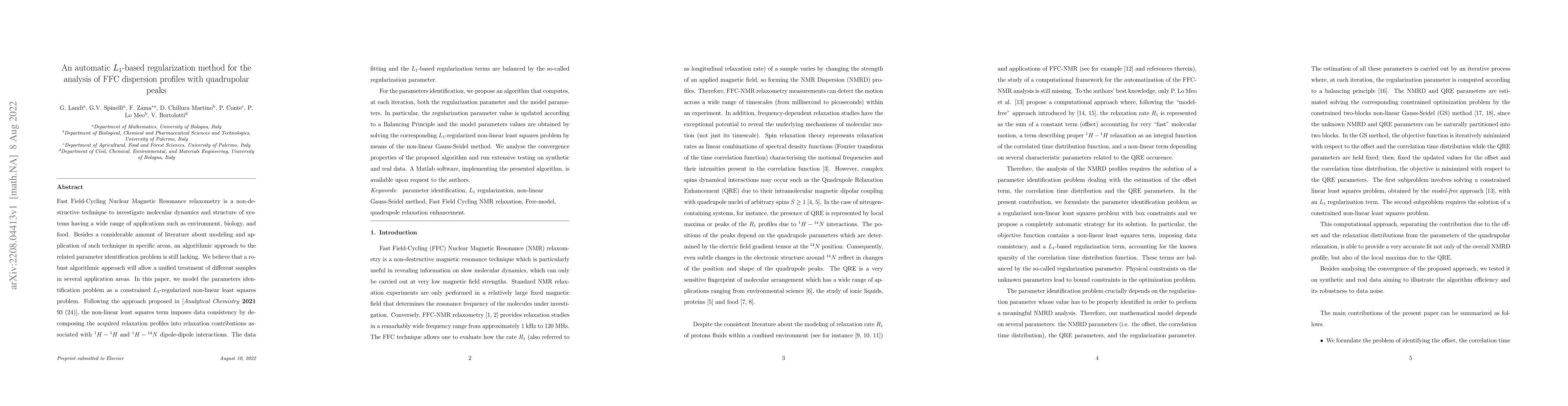 Thumbnail for An automatic L1-based regularization method for the analysis of FFC
  dispersion profiles with quadrupolar peaks