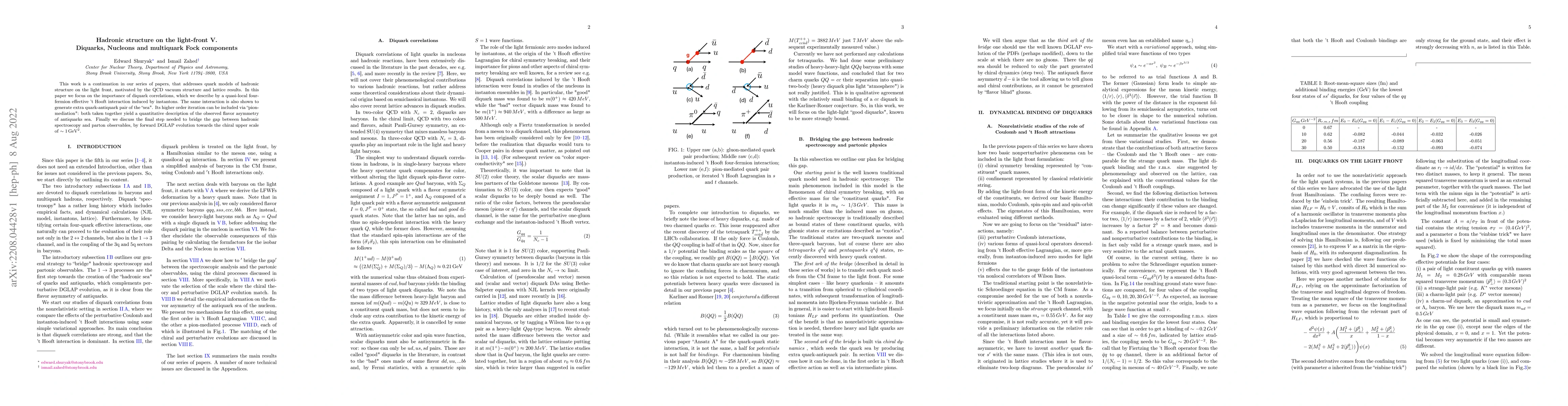 Thumbnail for Hadronic structure on the light-front V. Diquarks, Nucleons and
  multiquark Fock components