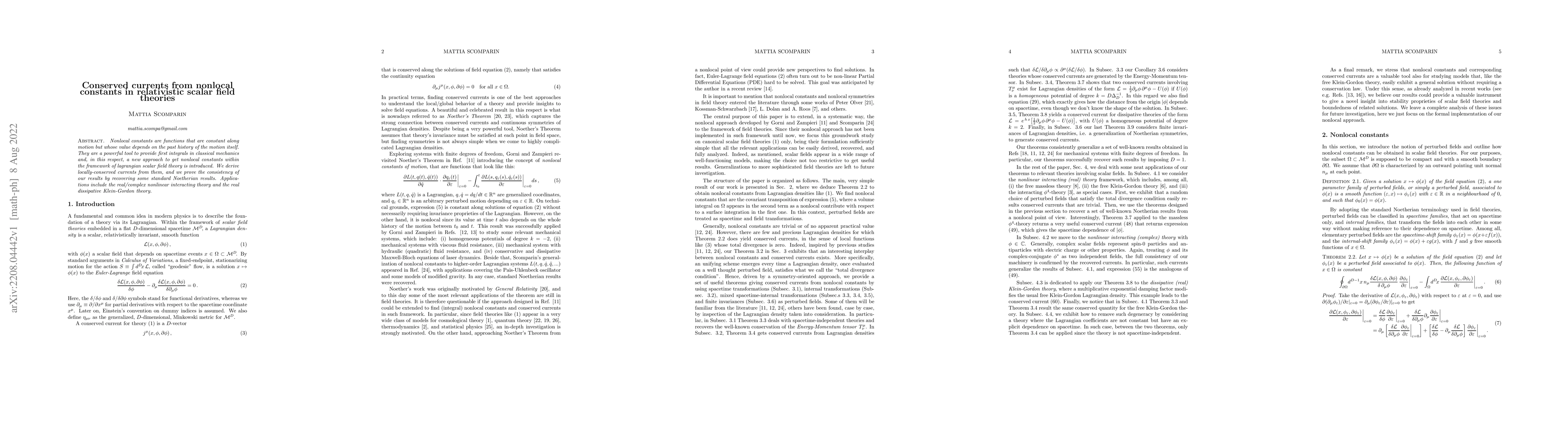 Thumbnail for Conserved currents from nonlocal constants in relativistic scalar field
  theories