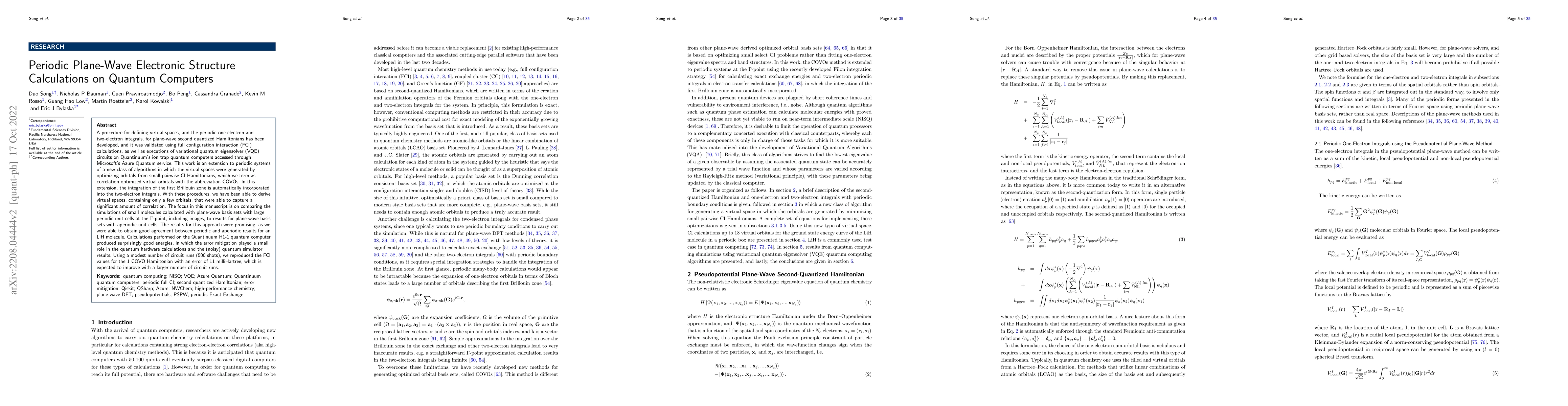 Thumbnail for Periodic Plane-Wave Electronic Structure Calculations on Quantum
  Computers