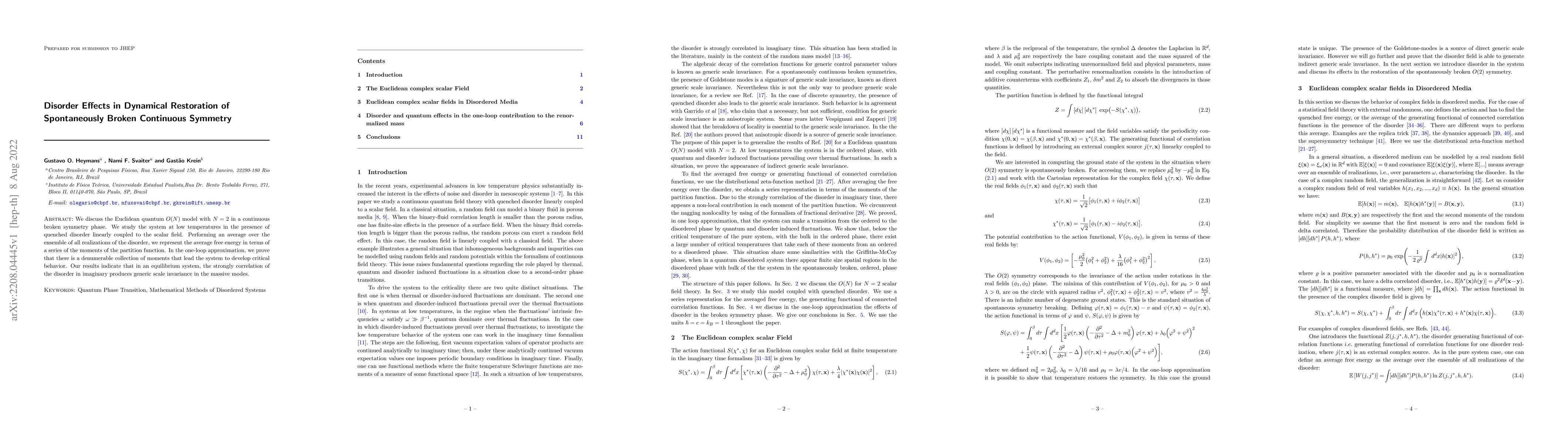 Thumbnail for Disorder Effects in Dynamical Restoration of Spontaneously Broken
  Continuous Symmetry
