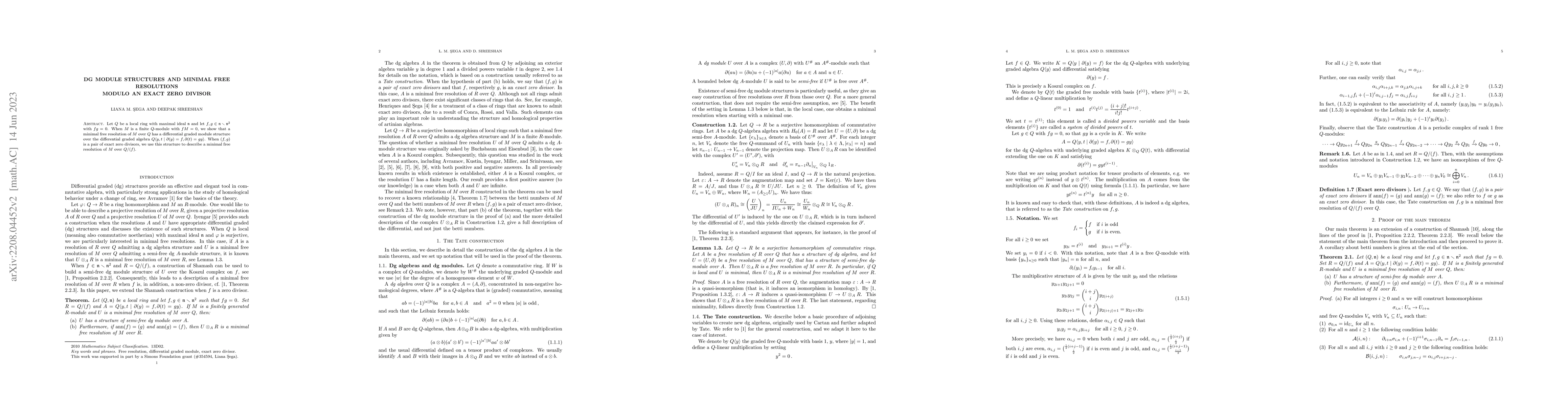 Thumbnail for DG module structures and minimal free resolutions modulo an exact
  zero-divisor