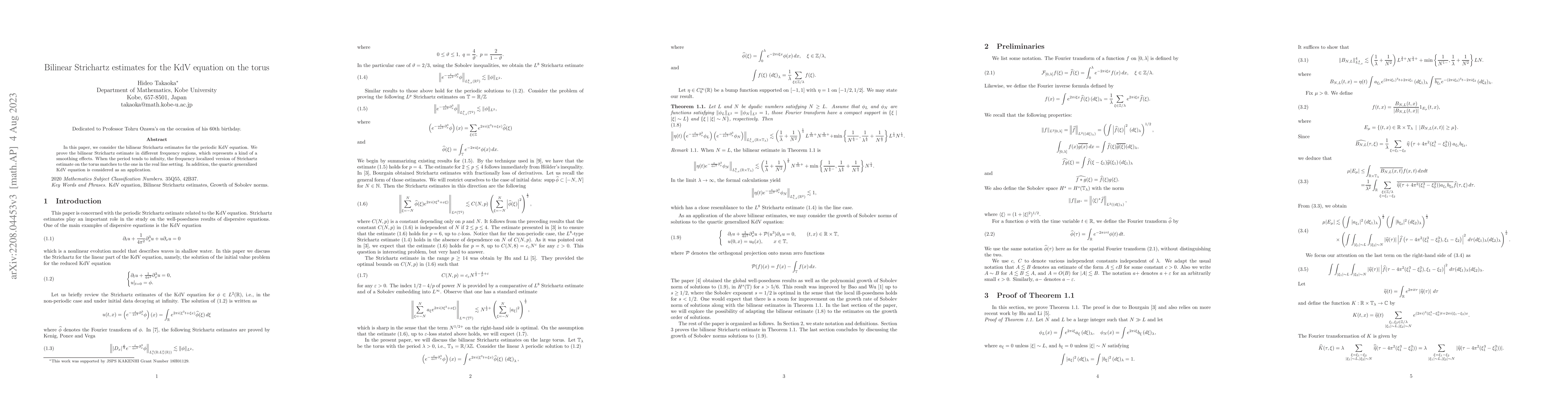 Thumbnail for Bilinear Strichartz estimates for the KdV equation on the torus