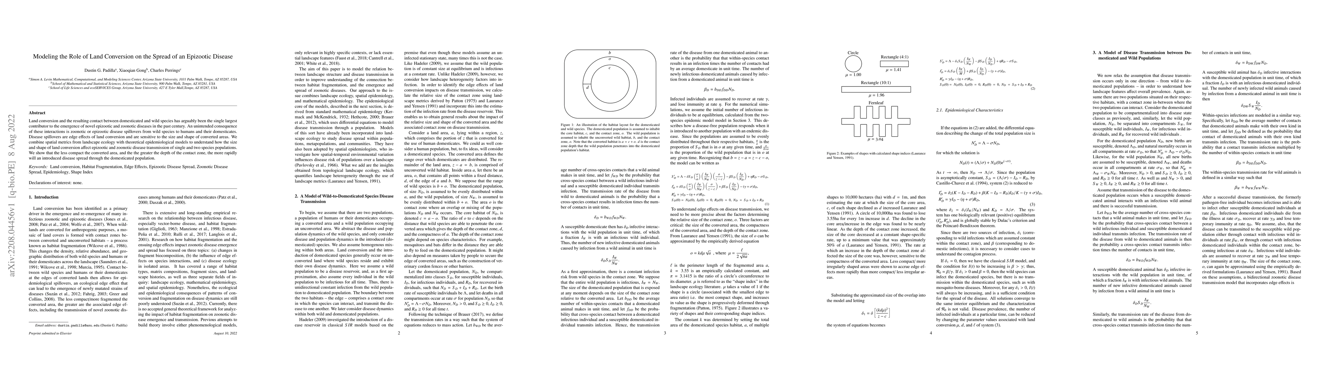 Thumbnail for Modeling the Role of Land Conversion on the Spread of an Epizootic
  Disease