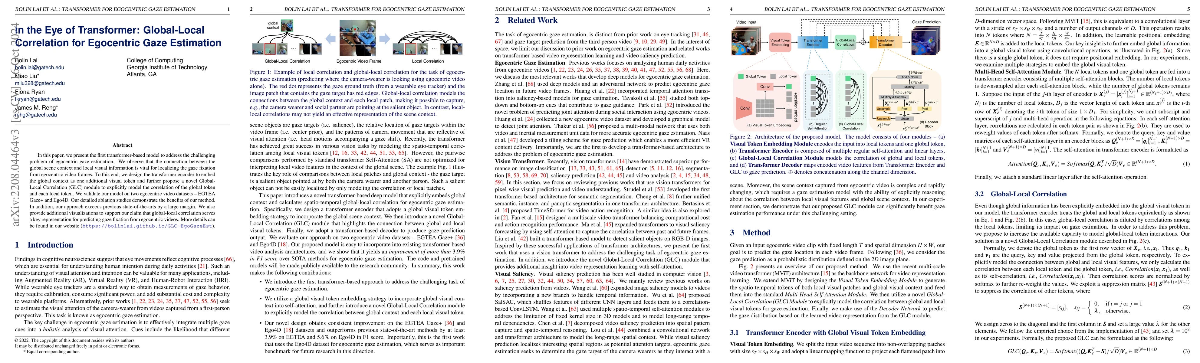Thumbnail for In the Eye of Transformer: Global-Local Correlation for Egocentric Gaze
  Estimation