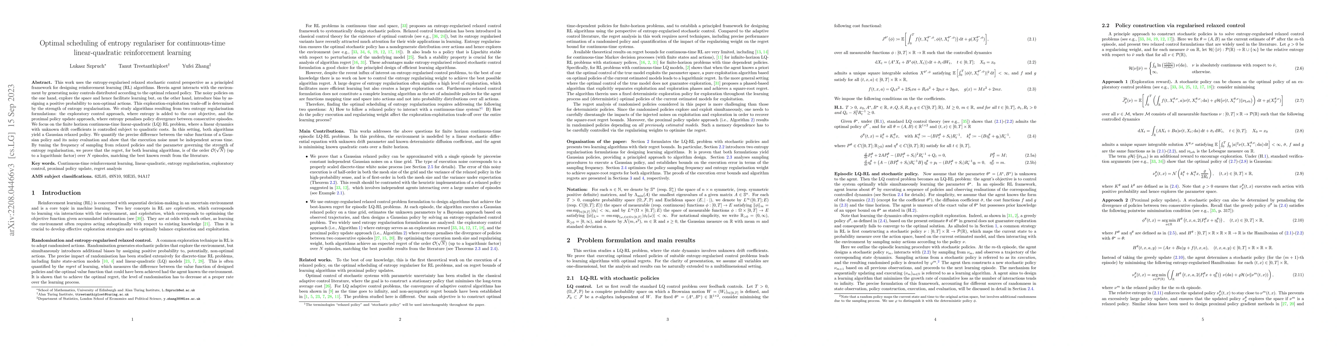 Thumbnail for Optimal scheduling of entropy regulariser for continuous-time
  linear-quadratic reinforcement learning