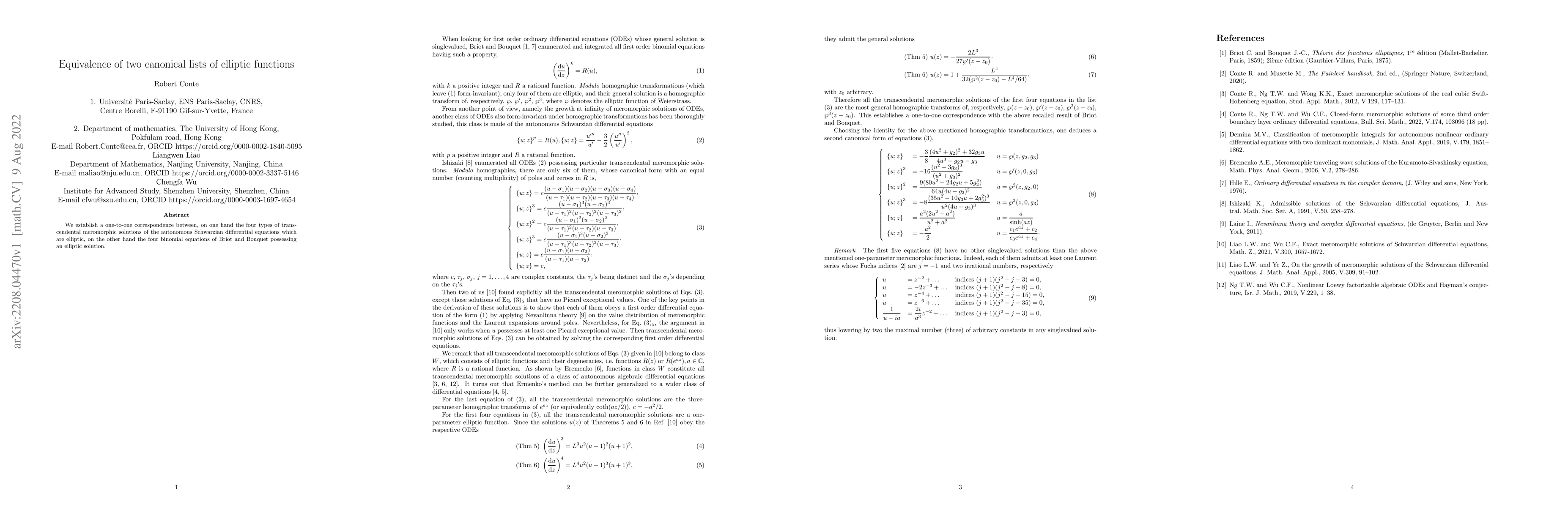 Thumbnail for Equivalence of two canonical lists of elliptic functions