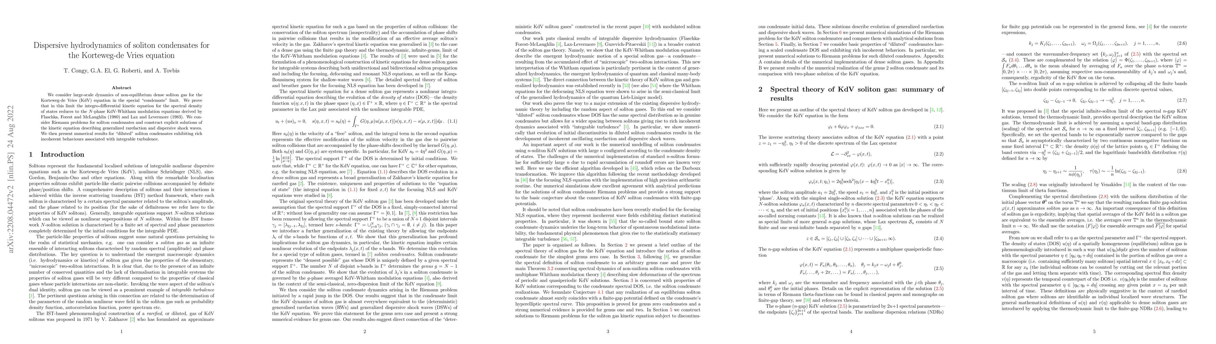 Thumbnail for Dispersive hydrodynamics of soliton condensates for the Korteweg-de
  Vries equation