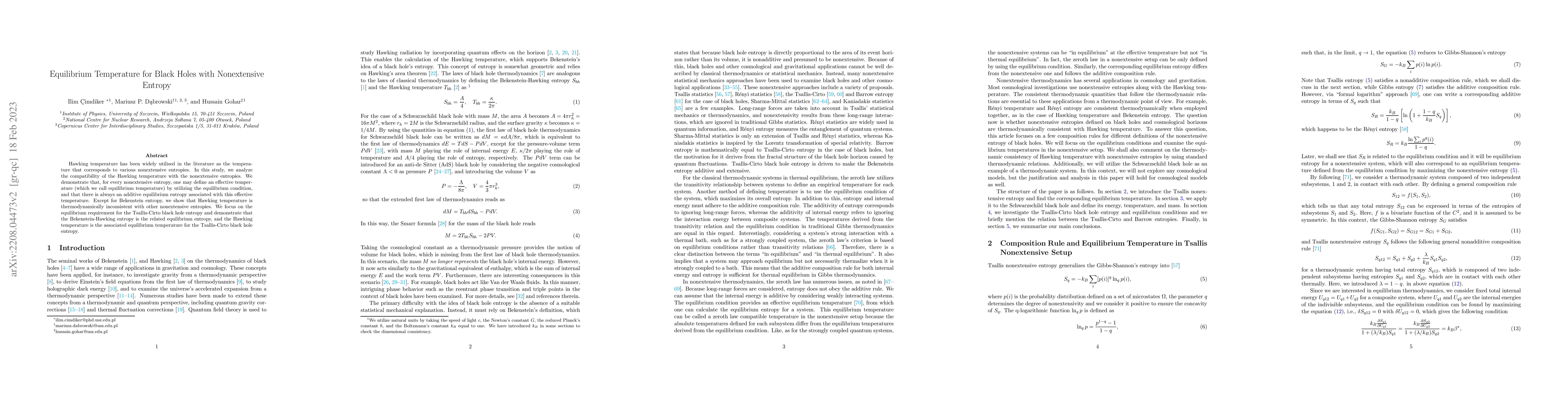 Thumbnail for Equilibrium Temperature for Black Holes with Nonextensive Entropy