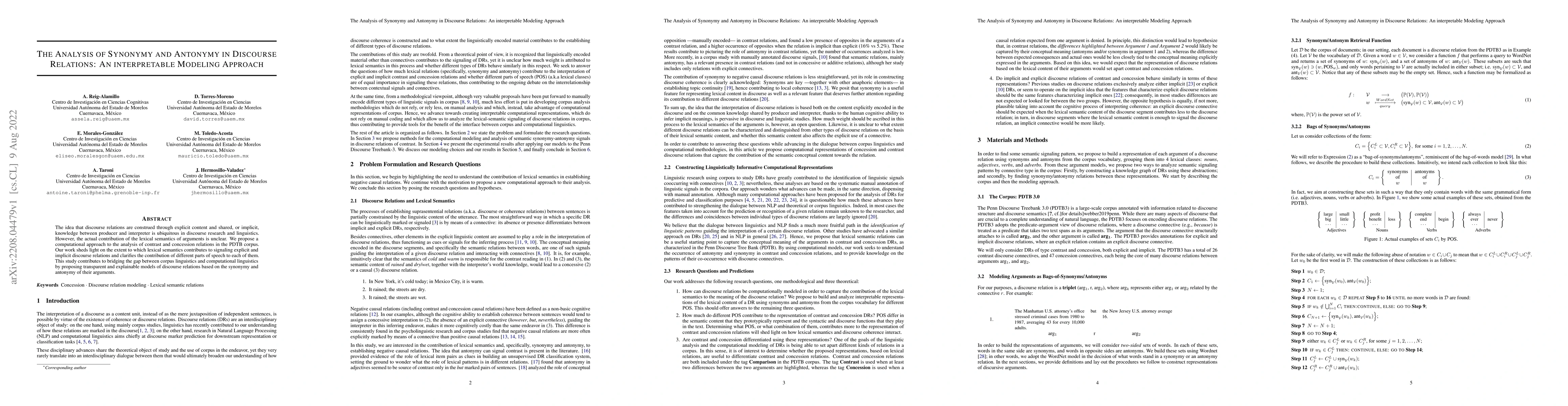 Thumbnail for The Analysis of Synonymy and Antonymy in Discourse Relations: An
  interpretable Modeling Approach