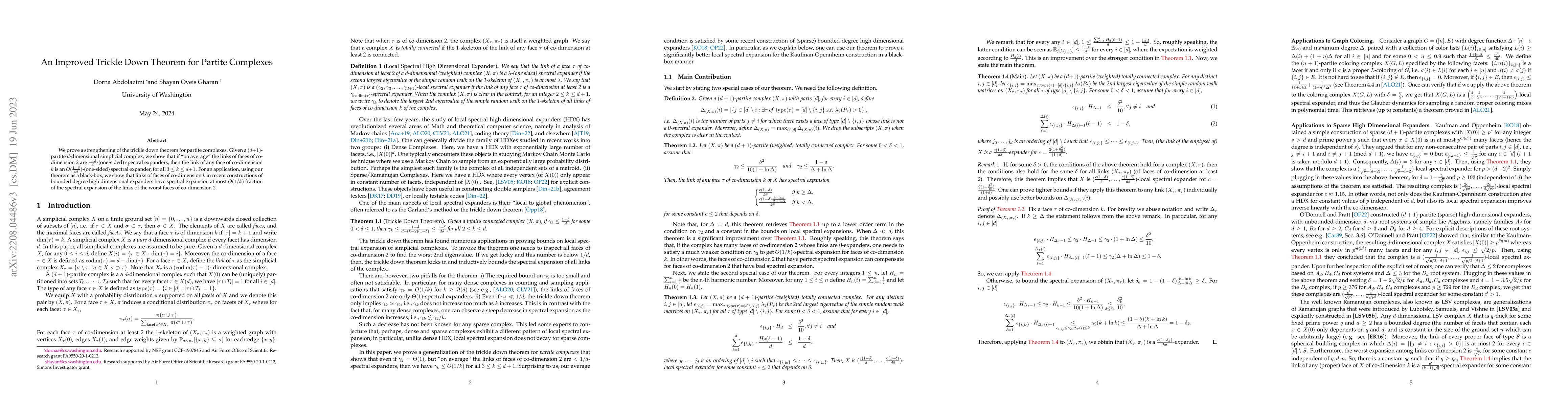 Thumbnail for An Improved Trickle-Down Theorem for Partite Complexes