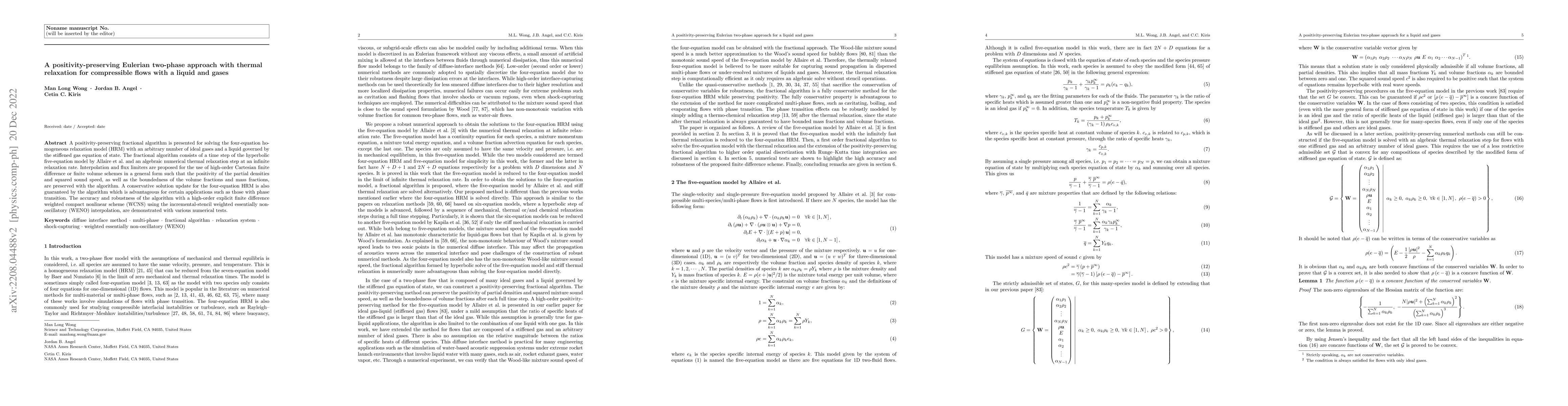 Thumbnail for A positivity-preserving Eulerian two-phase approach with thermal
  relaxation for compressible flows with a liquid and gases