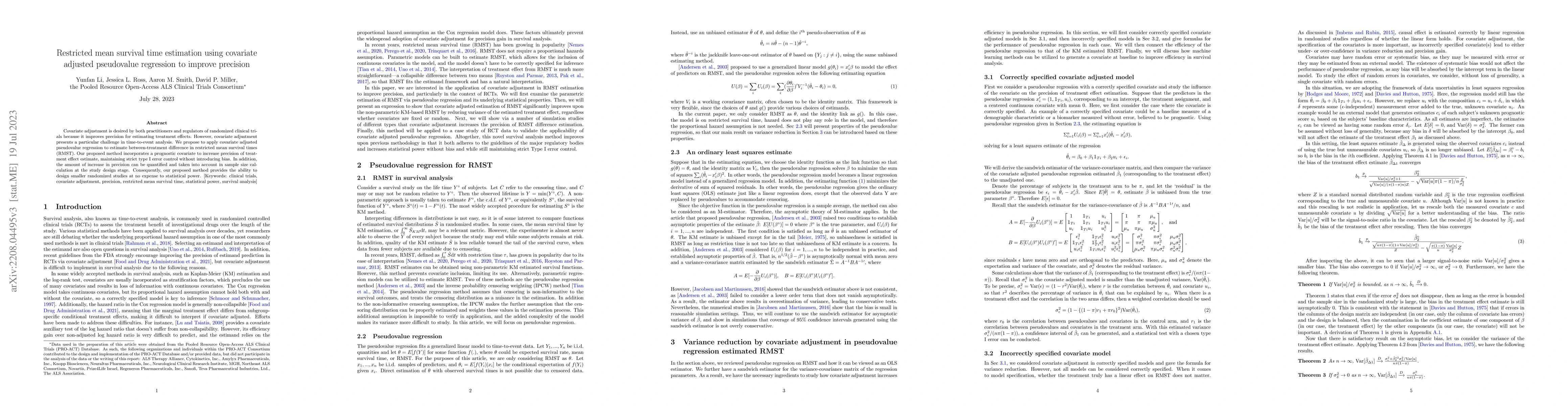 Thumbnail for Restricted mean survival time estimate using covariate adjusted
  pseudovalue regression to improve precision
