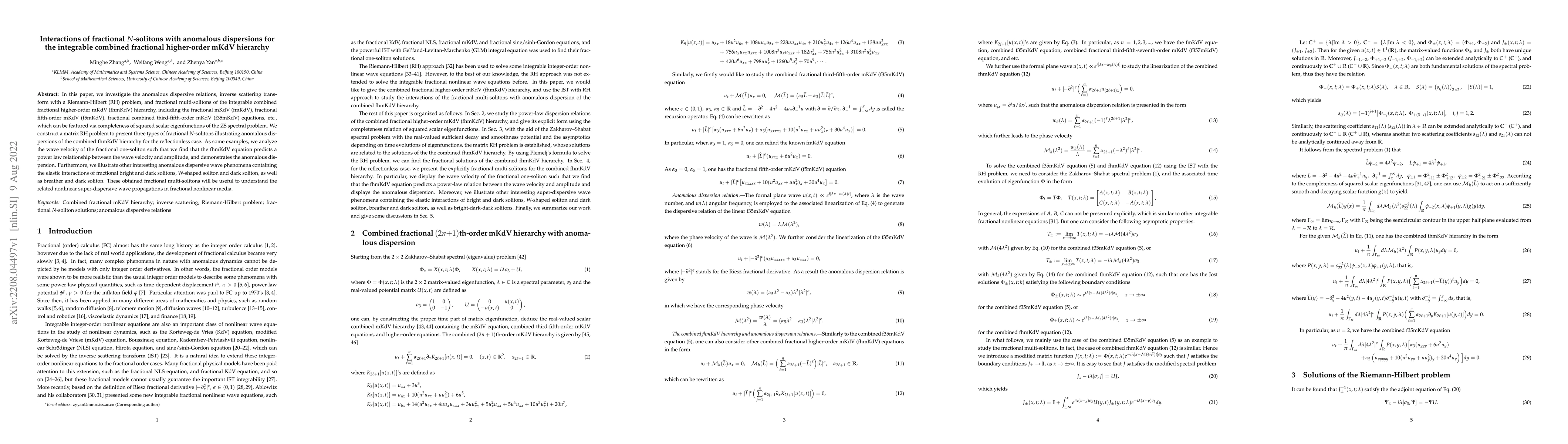Thumbnail for Interactions of fractional N-solitons with anomalous dispersions for the
  integrable combined fractional higher-order mKdV hierarchy