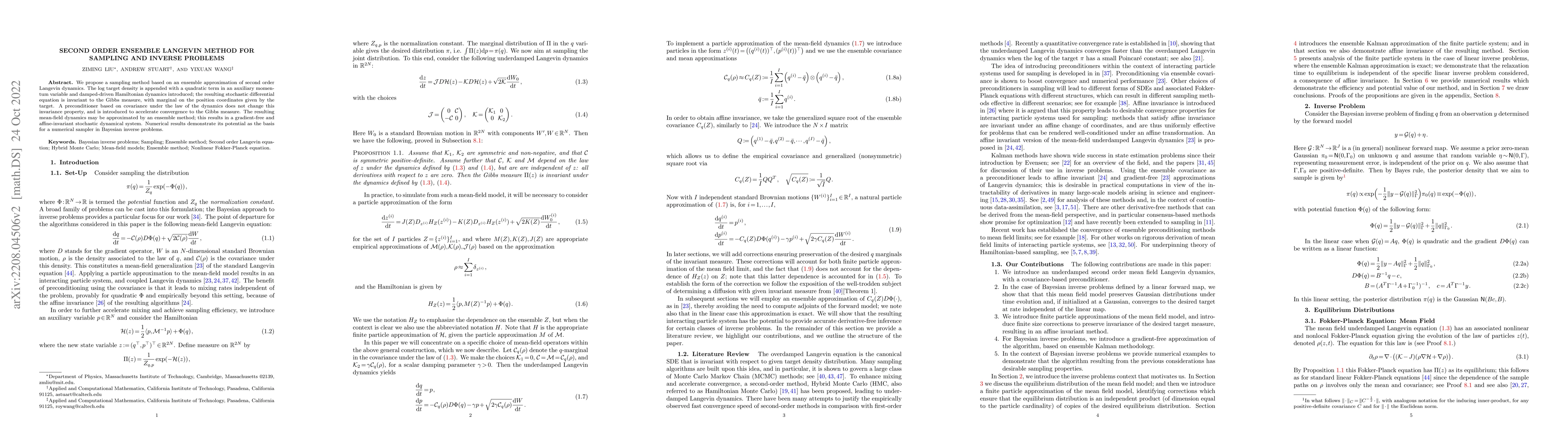 Thumbnail for Second Order Ensemble Langevin Method for Sampling and Inverse Problems