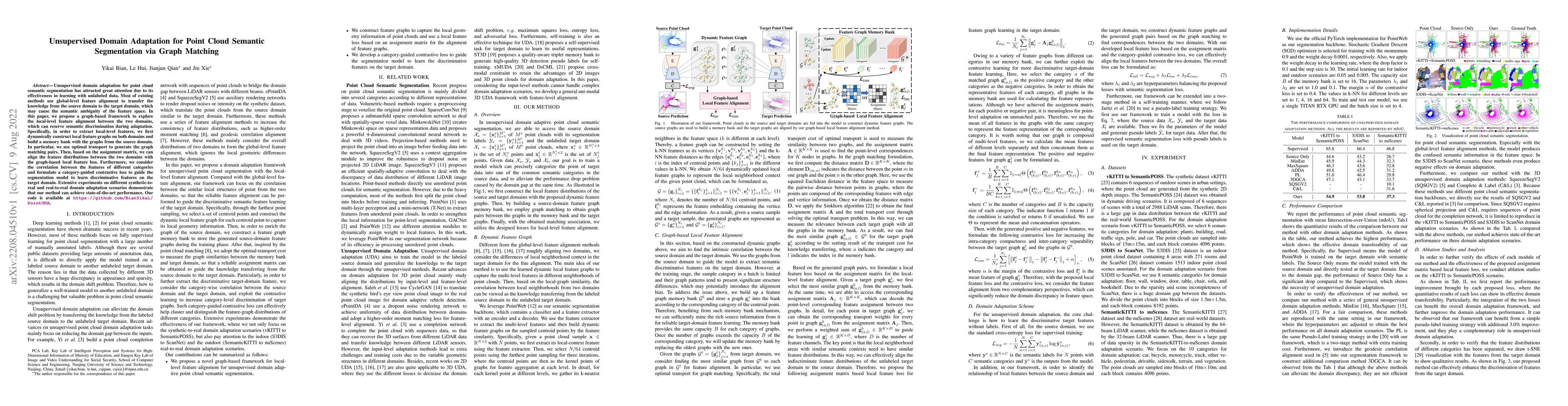 Thumbnail for Unsupervised Domain Adaptation for Point Cloud Semantic Segmentation via
  Graph Matching