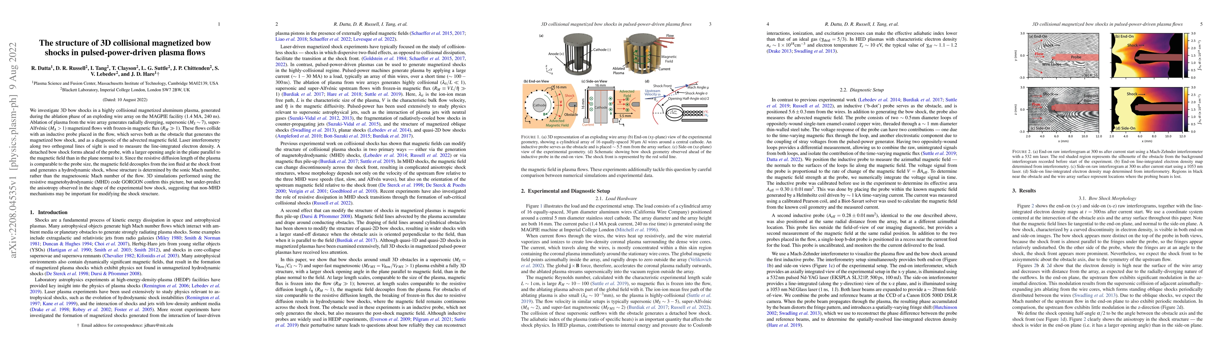 Thumbnail for The structure of 3D collisional magnetized bow shocks in
  pulsed-power-driven plasma flow