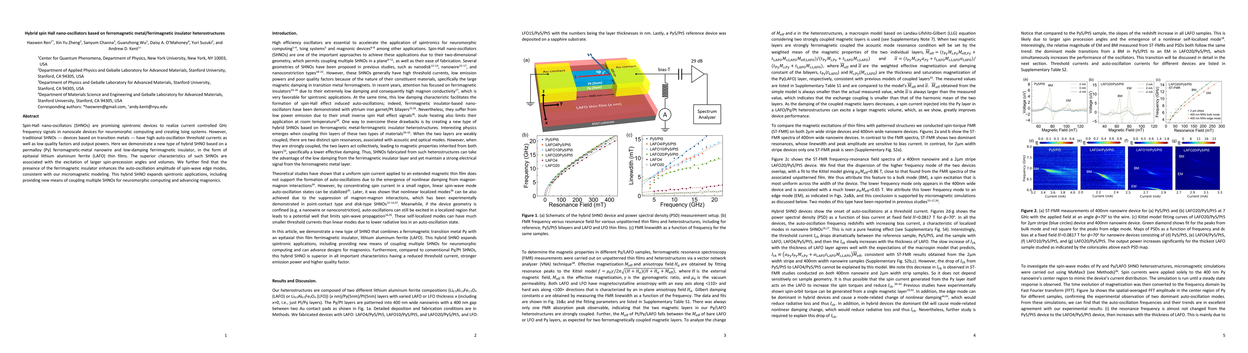 Thumbnail for Hybrid spin Hall nano-oscillators based on ferromagnetic
  metal/ferrimagnetic insulator heterostructures