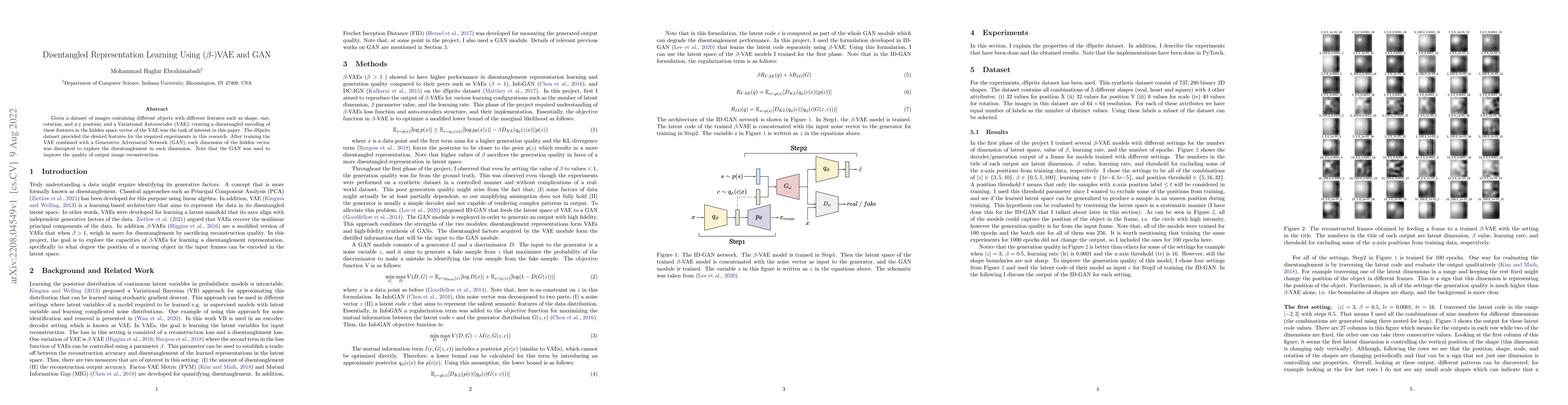 Thumbnail for Disentangled Representation Learning Using ($\beta$-)VAE and GAN
