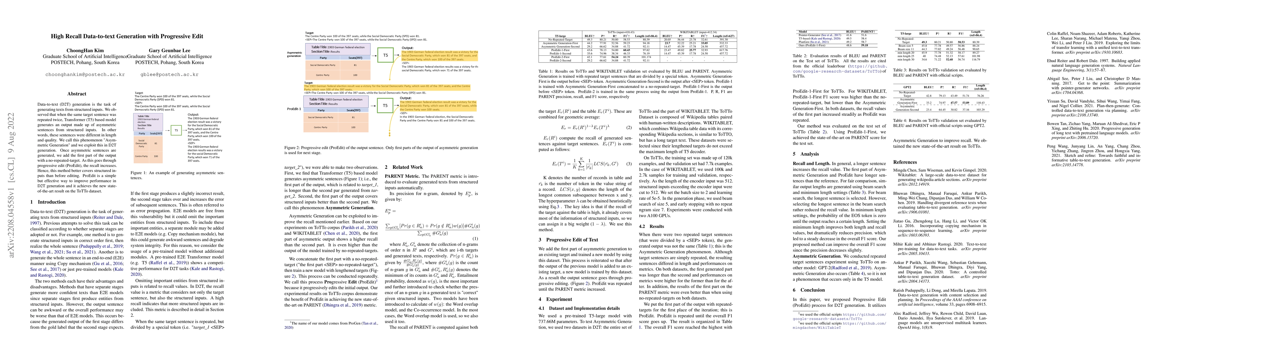 Thumbnail for High Recall Data-to-text Generation with Progressive Edit