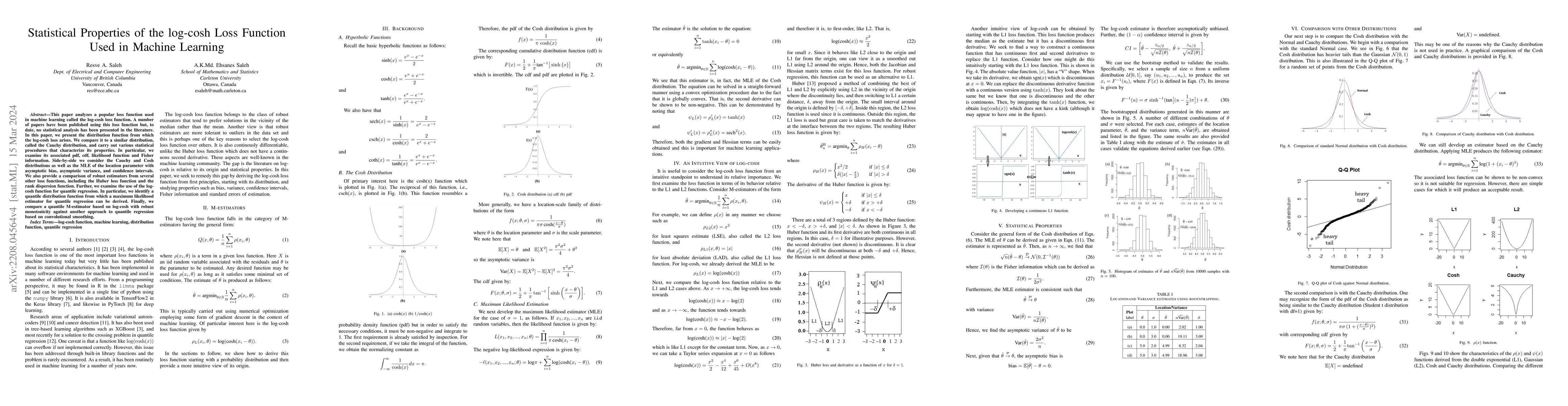 Thumbnail for Statistical Properties of the log-cosh Loss Function Used in Machine
  Learning