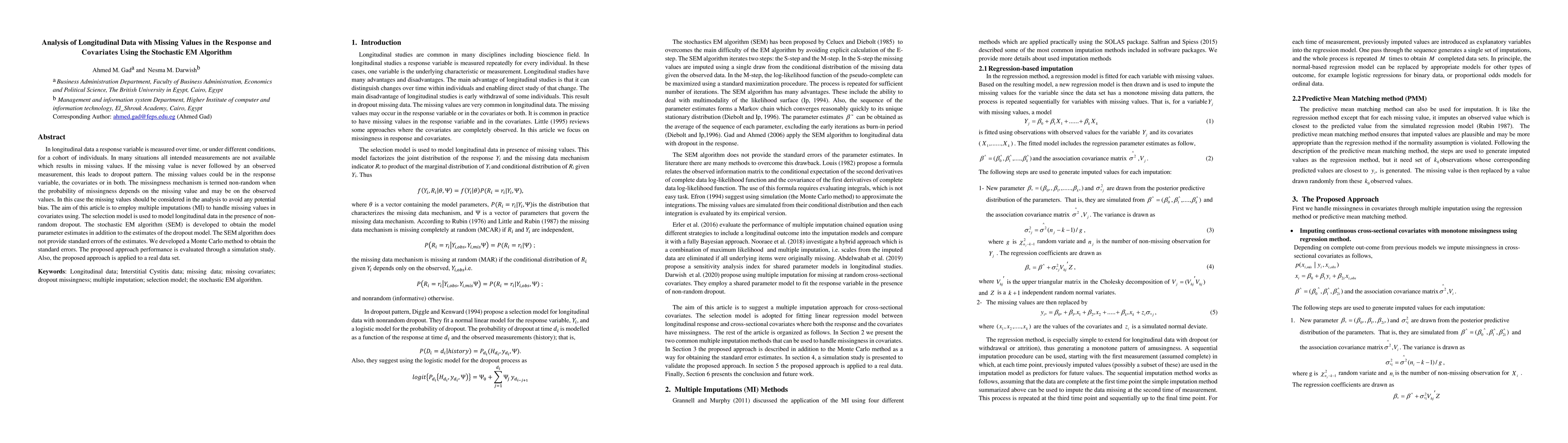 Thumbnail for Analysis of Longitudinal Data with Missing Values in the Response and
  Covariates Using the Stochastic EM Algorithm