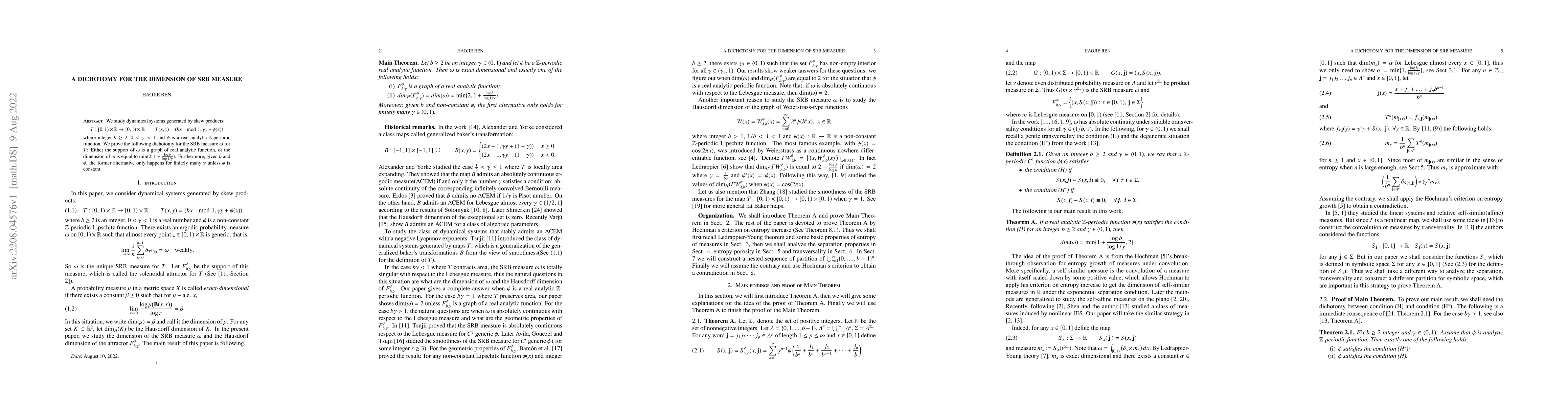 Thumbnail for A Dichotomy for the dimension of SRB measure
