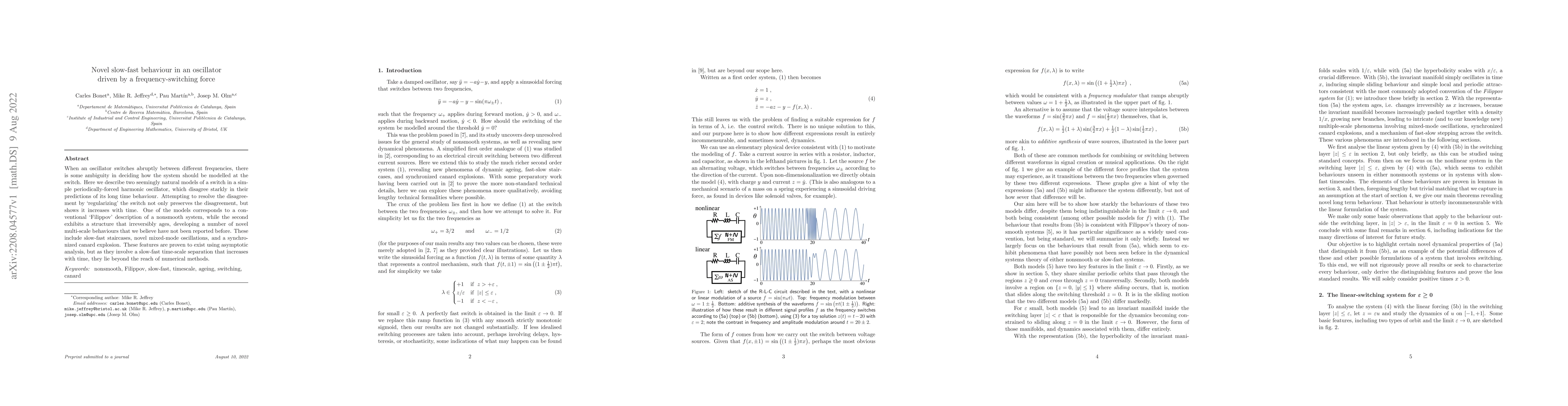 Thumbnail for Novel slow-fast behaviour in an oscillator driven by a
  frequency-switching force