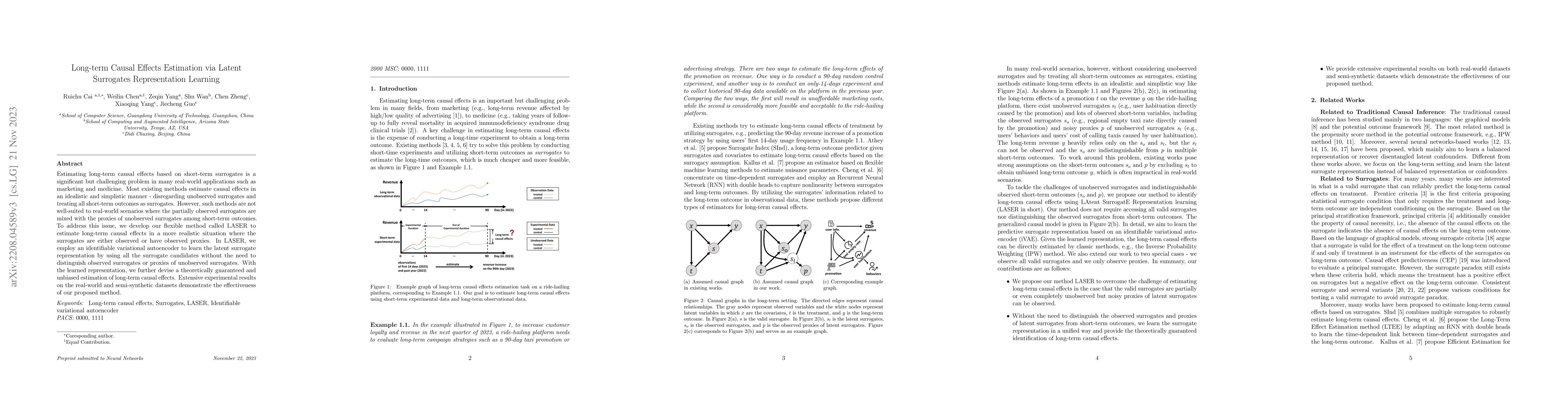 Thumbnail for Long-term Causal Effects Estimation via Latent Surrogates Representation
  Learning