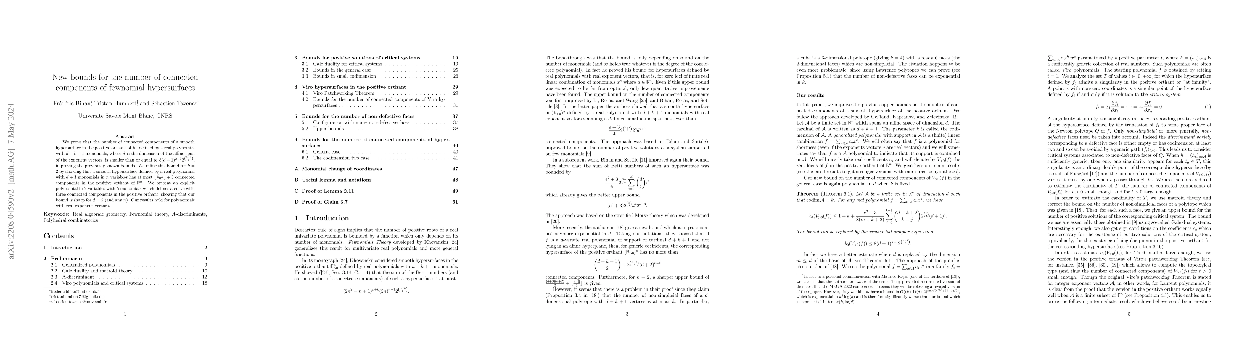 Thumbnail for New bounds for the number of connected components of fewnomial
  hypersurfaces