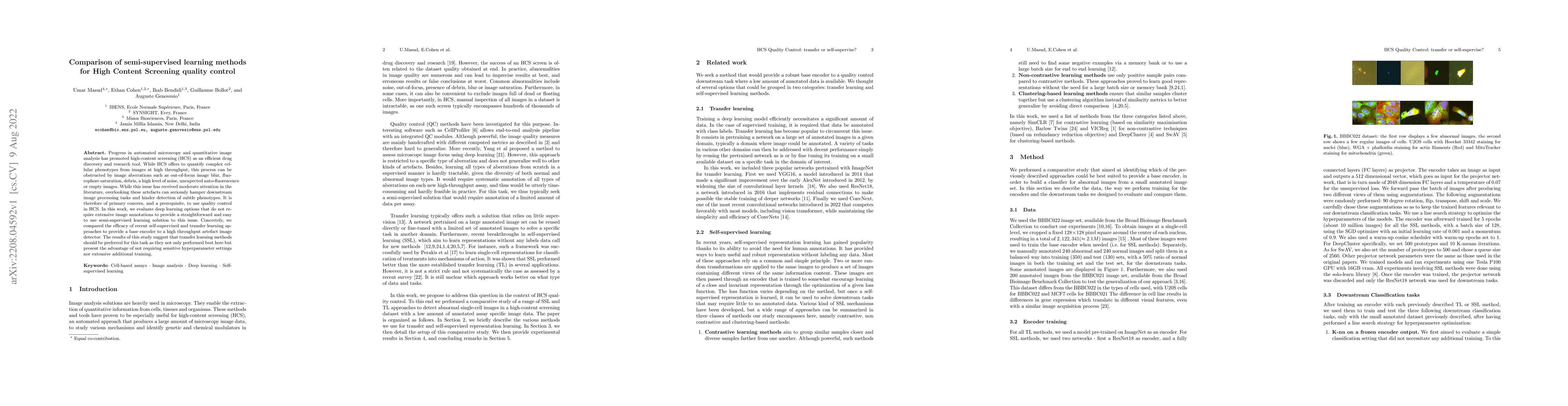 Thumbnail for Comparison of semi-supervised learning methods for High Content
  Screening quality control