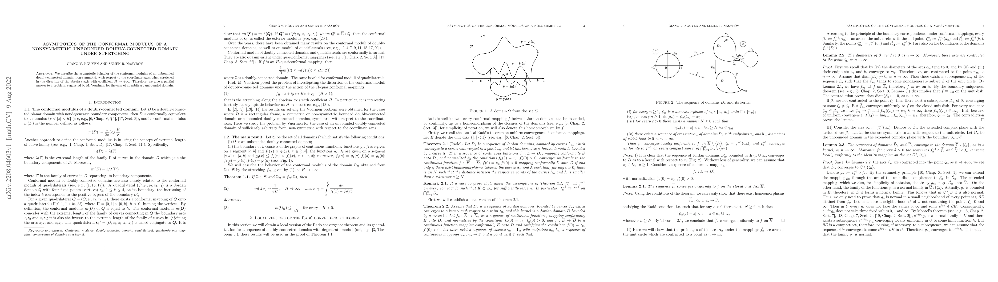 Thumbnail for Asymptotics of the conformal modulus of a nonsymmetric unbounded
  doubly-connected domain under stretching