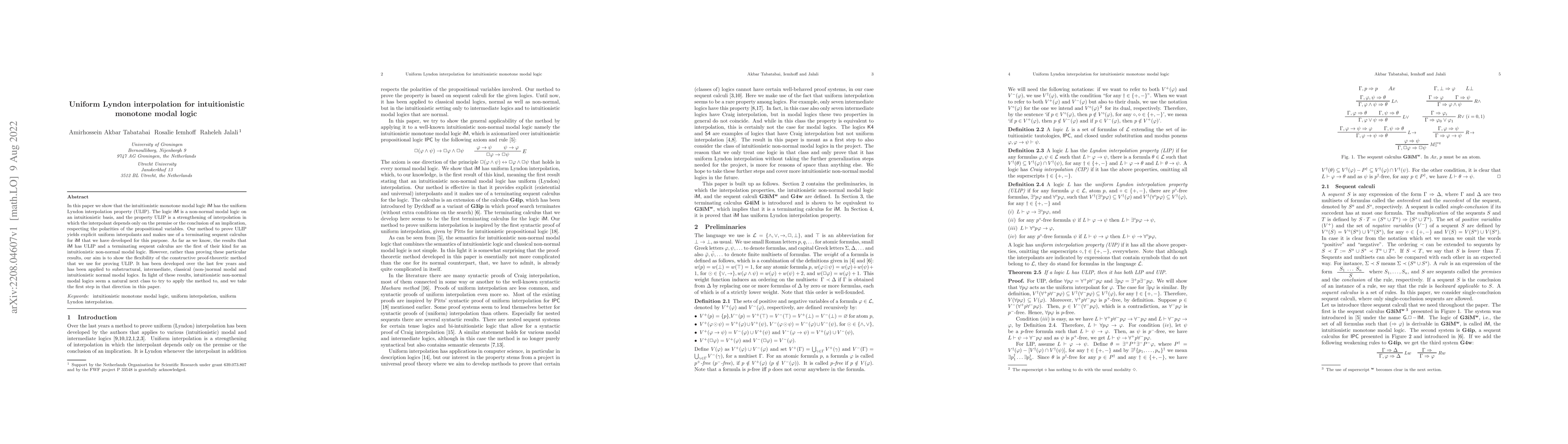 Thumbnail for Uniform Lyndon interpolation for intuitionistic monotone modal logic