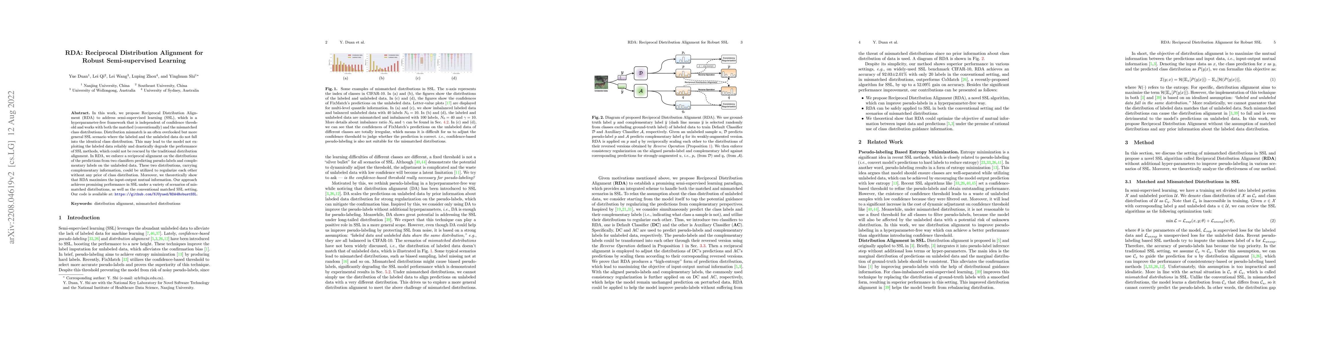 Thumbnail for RDA: Reciprocal Distribution Alignment for Robust Semi-supervised
  Learning
