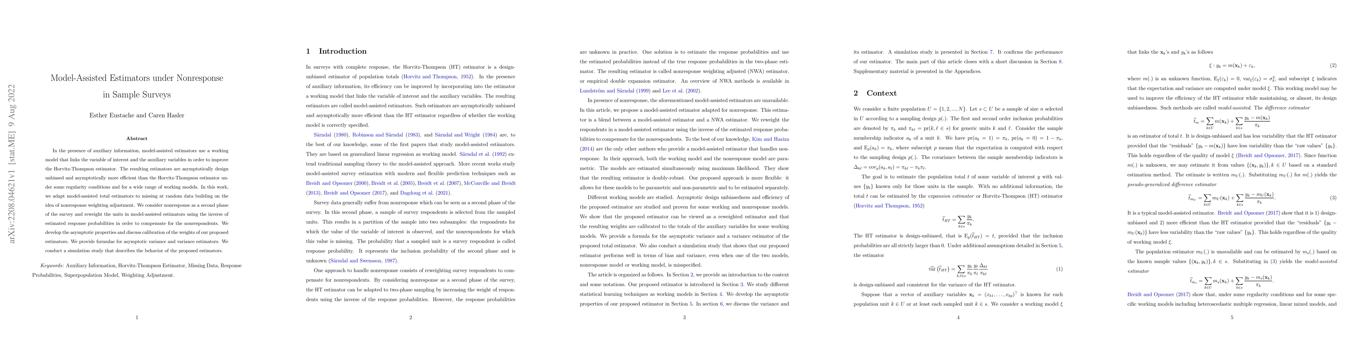 Thumbnail for Model-Assisted Estimators under Nonresponse in Sample Surveys