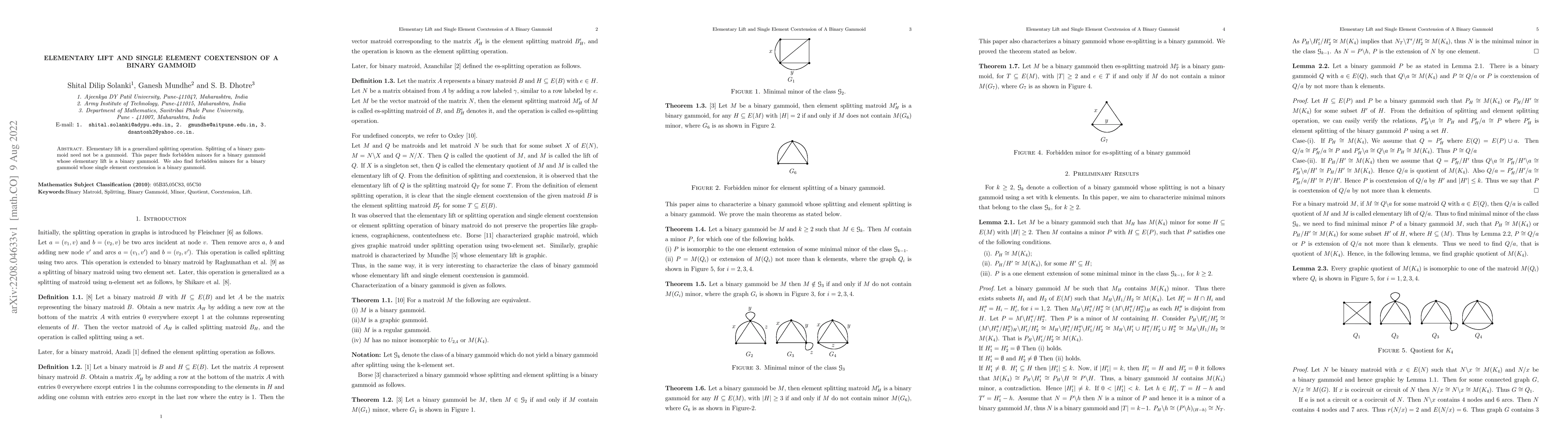 Thumbnail for Elementary Lift and Single Element Coextension of A Binary Gammoid