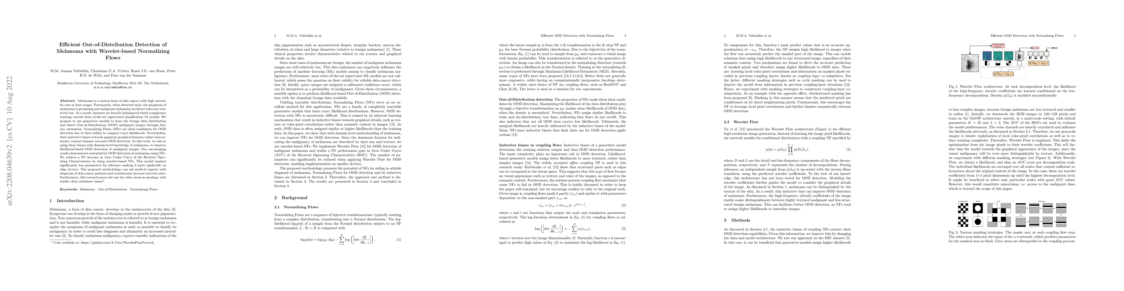 Thumbnail for Efficient Out-of-Distribution Detection of Melanoma with Wavelet-based
  Normalizing Flows